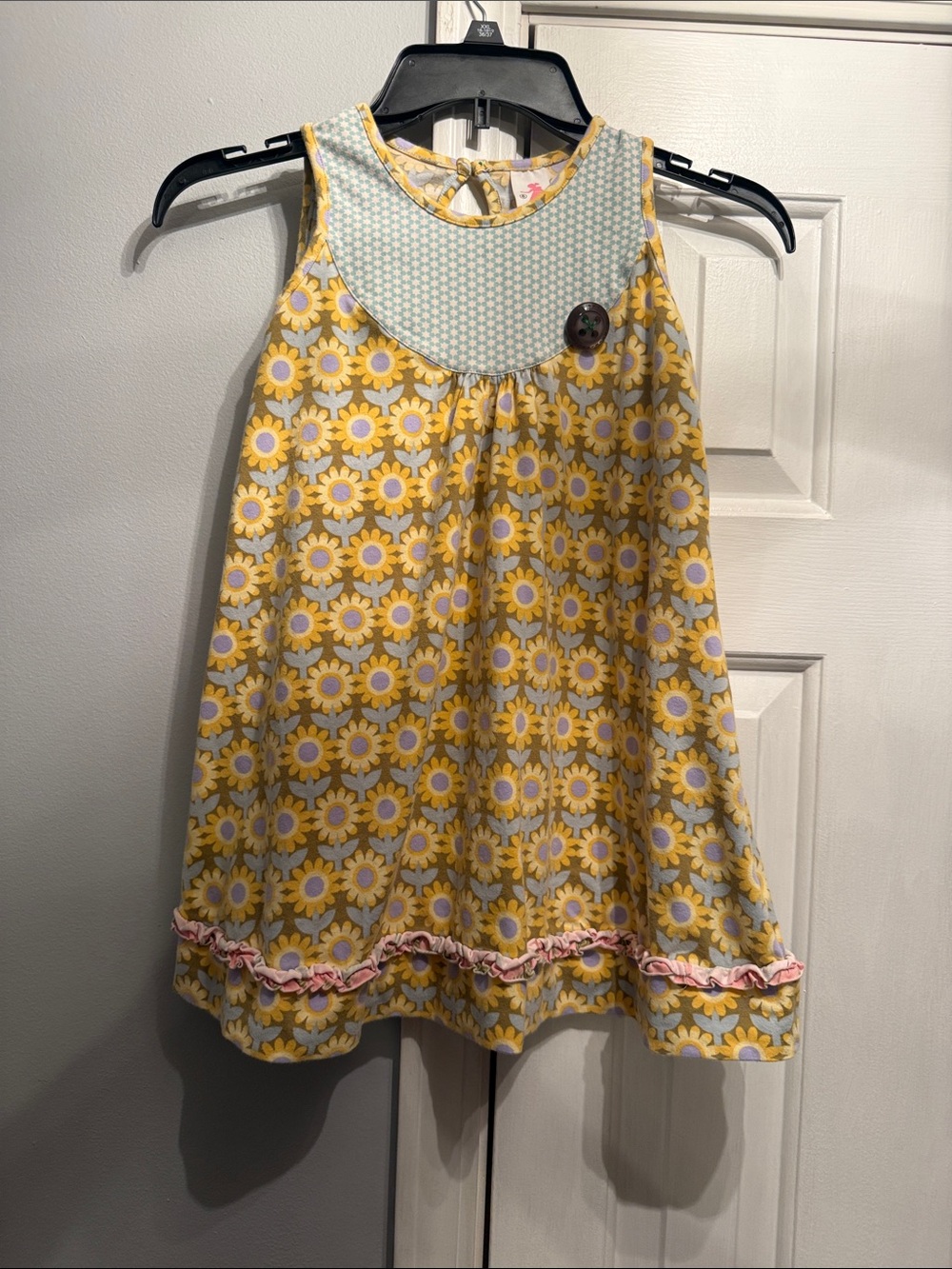 Matilda Jane Pink, Light Blue & Yellow Mixed-Print Girls Dress. Size 6